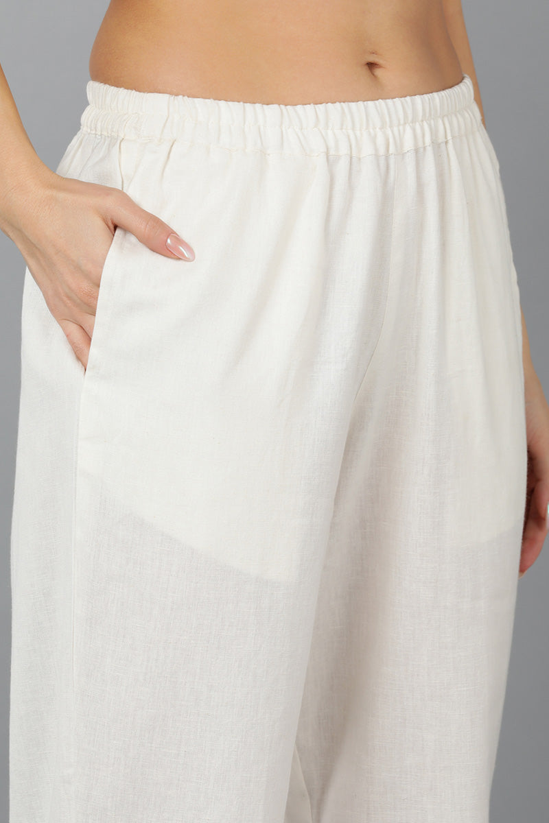 White Pure Cotton Ethnic Motifs Straight Kurta Trousers With Dupatta 