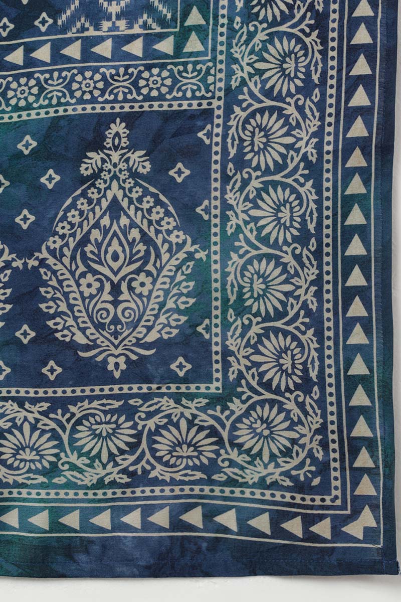 Blue Silk Blend Abstract Straight Kurta Trousers With Dupatta 