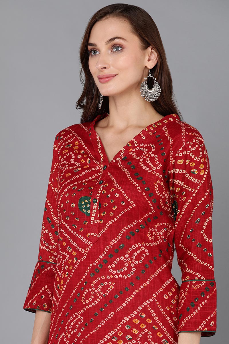 Welcome summer in style with this Red Bandhani Suit Set. This Bandhani  printed cotton suit is … | Indian designer outfits, Bandhani dress, Prom  dresses with sleeves