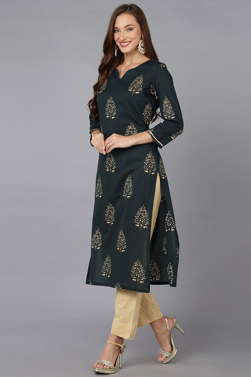 Green Rayon Blend Straight Quirky Kurta Pant With Dupatta VKSKD1739