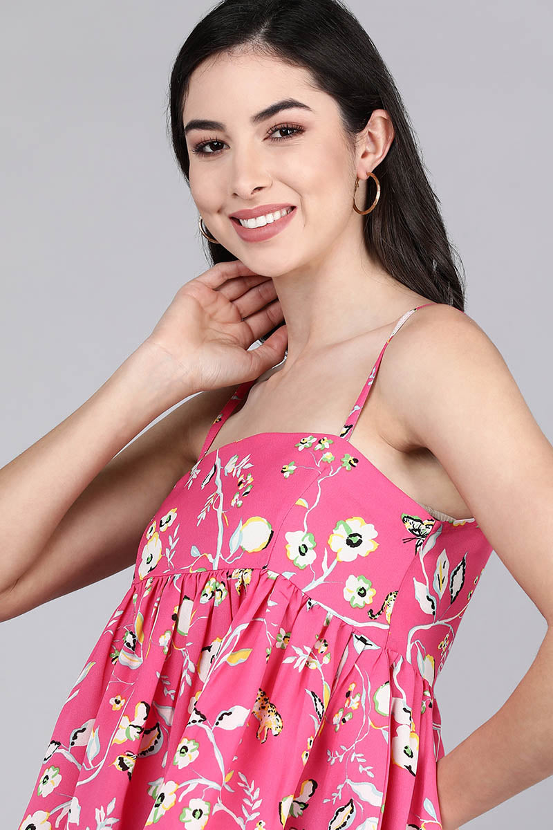 AHIKA Women Pink Printed Floral Tops