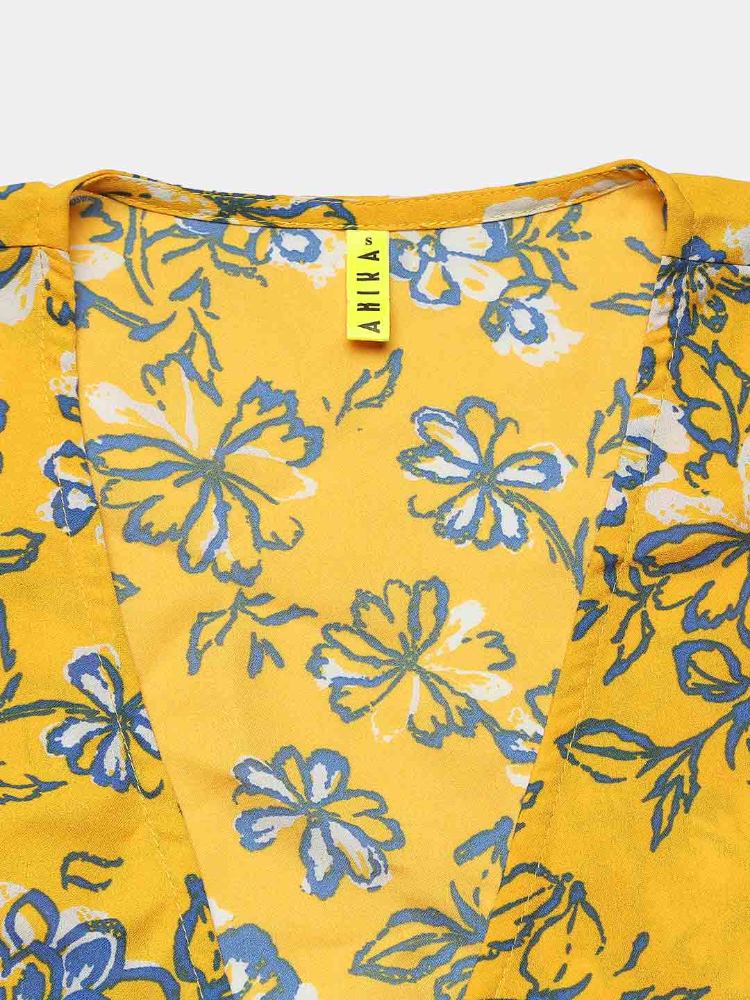AHIKA Women Mustard Printed Floral Tops