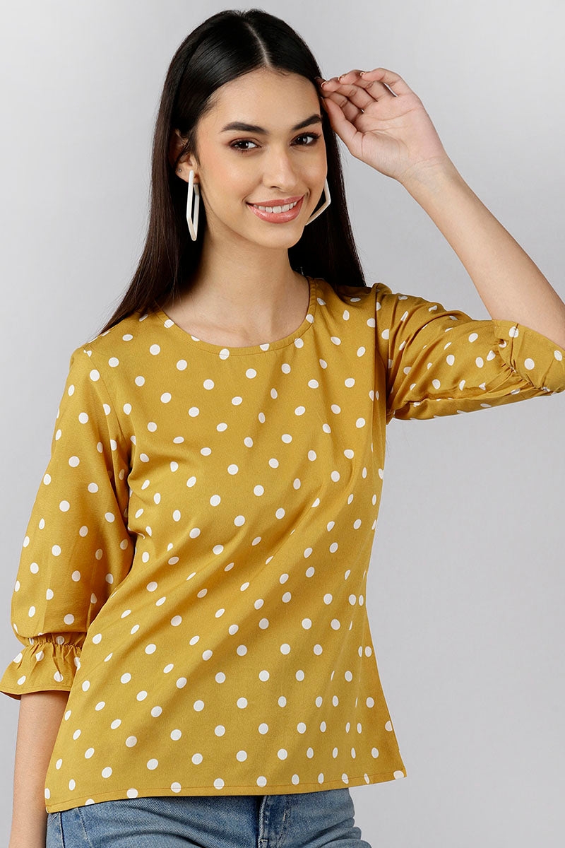 AHIKA Mustard Yellow Print Crepe Top