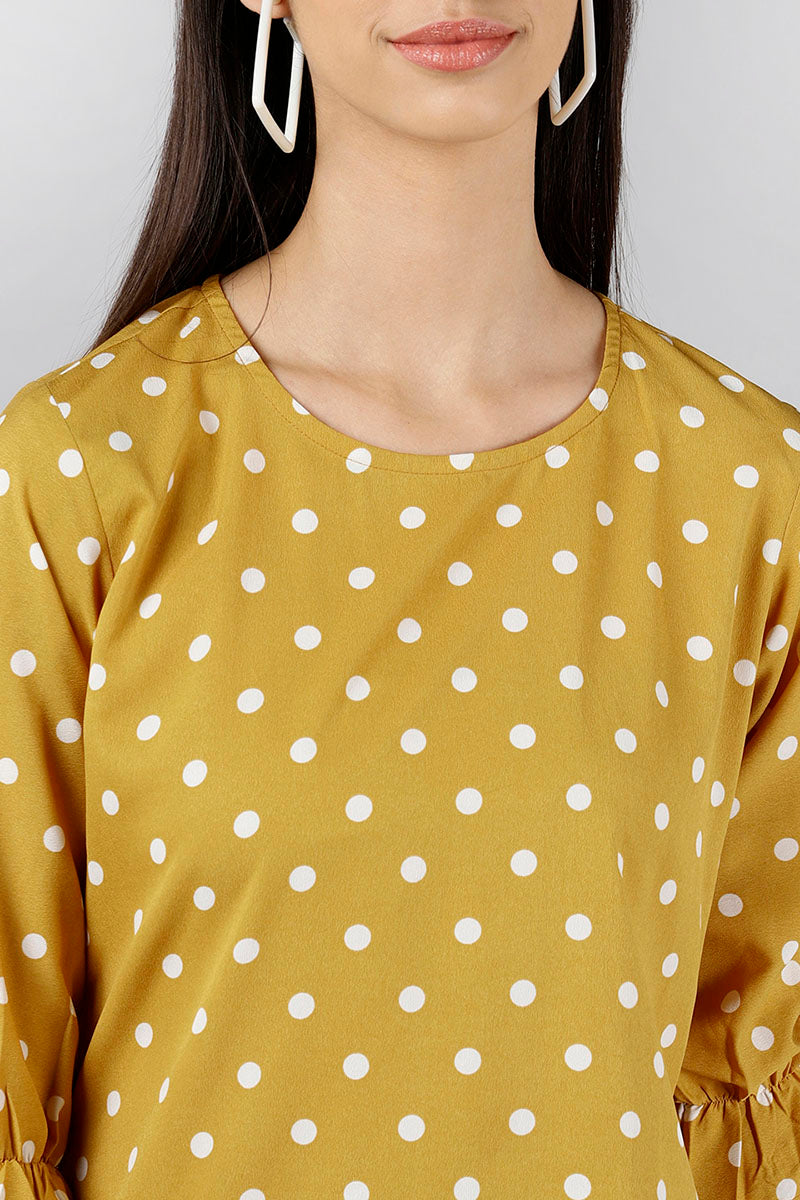 AHIKA Mustard Yellow Print Crepe Top