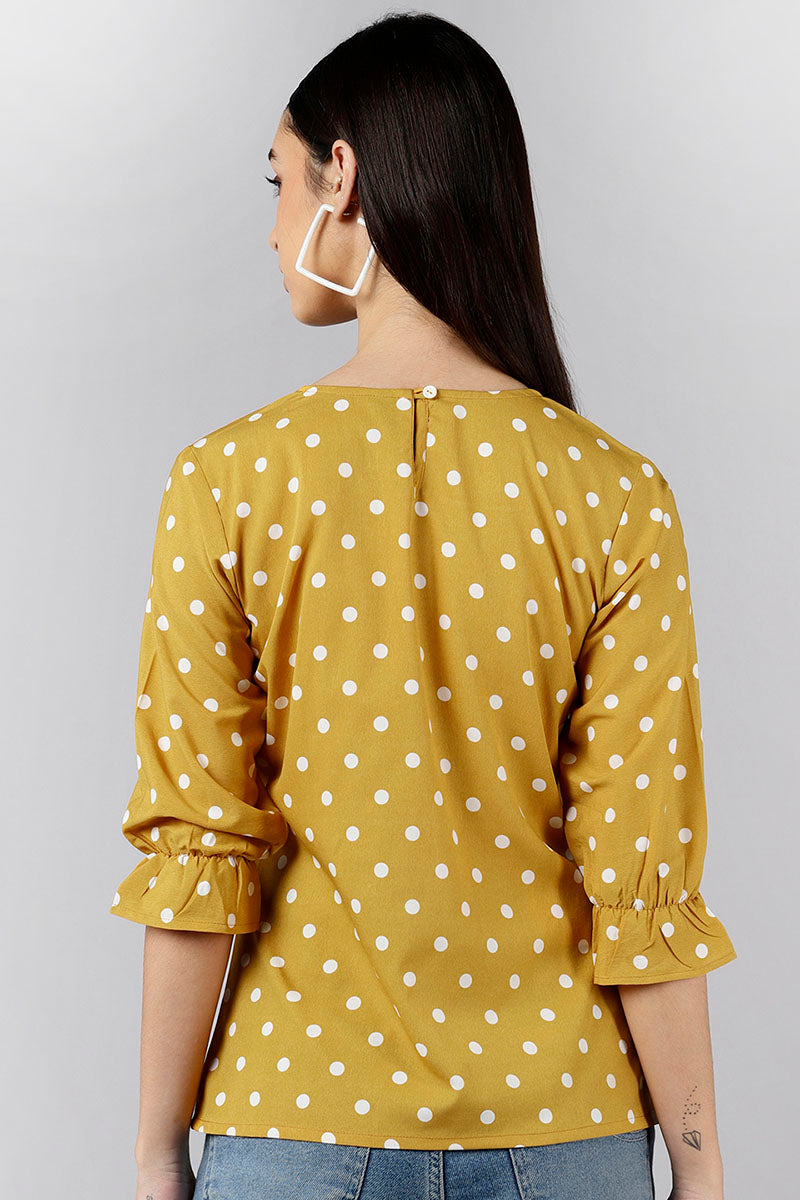 AHIKA Mustard Yellow Print Crepe Top