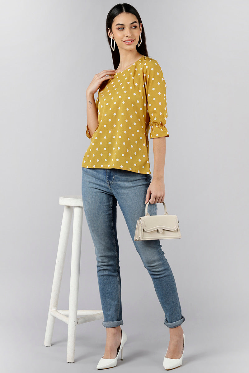 AHIKA Mustard Yellow Print Crepe Top