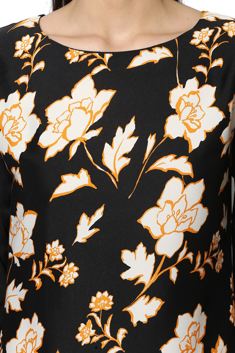 Ahika Women Crepe Fabric Fancy Printed Black Color A Line Kurta