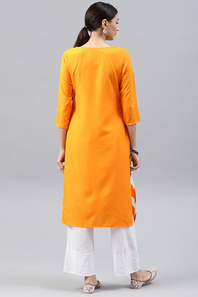 AHIKA Women Orange & White Printed Straight Kurta