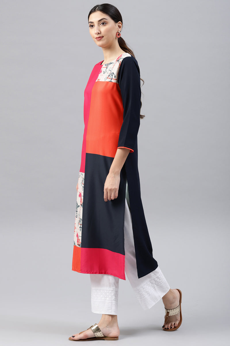 Ahika Women Multi Color Crepe Fabric Trendy Printed A Line Kurta 