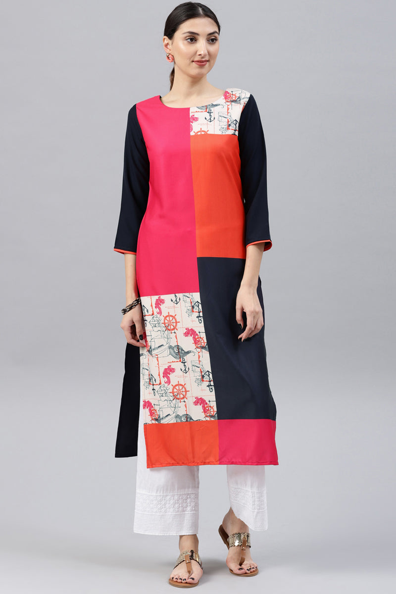 Ahika Women Multi Color Crepe Fabric Trendy Printed A Line Kurta 