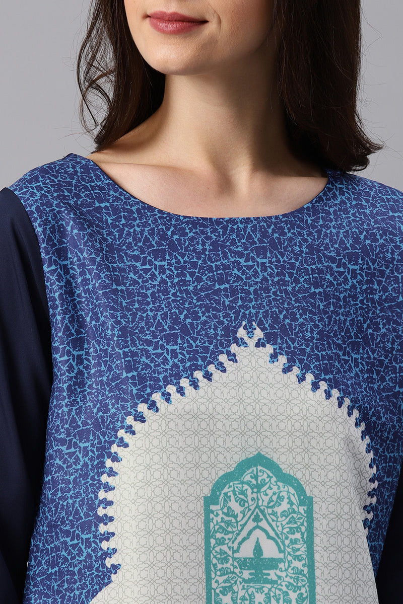 Ahika Women Regular Wear Blue Color Crepe Fabric Printed Fancy Kurti 