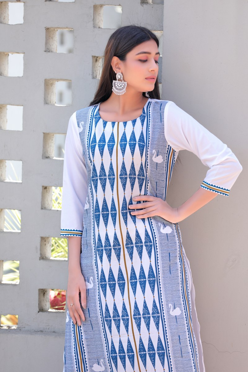 Buy Off White Mehendi Color Strappy Printed Fancy Kurti For Women Pants  AVADH1060103B | Fashion Clothing