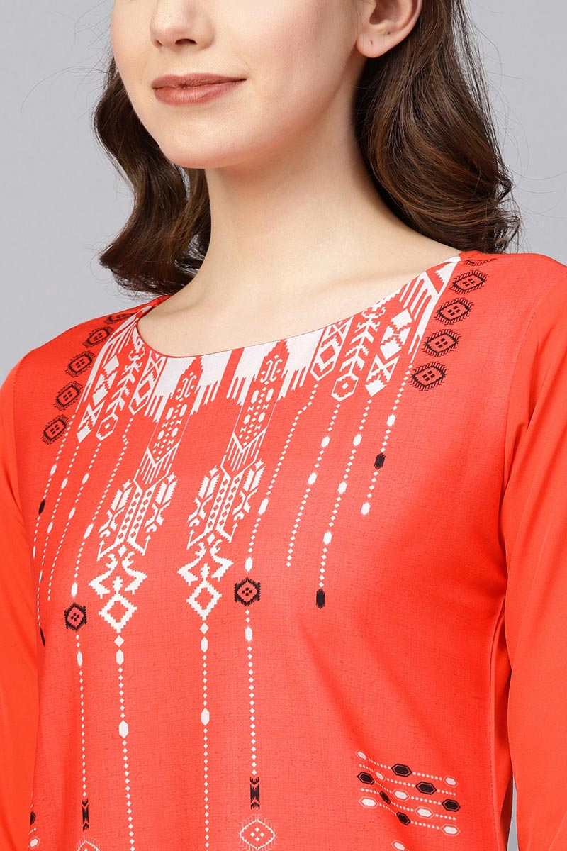 Ahika Women Crepe Fabric Printed Simple Function Wear Orange Color Kurti 