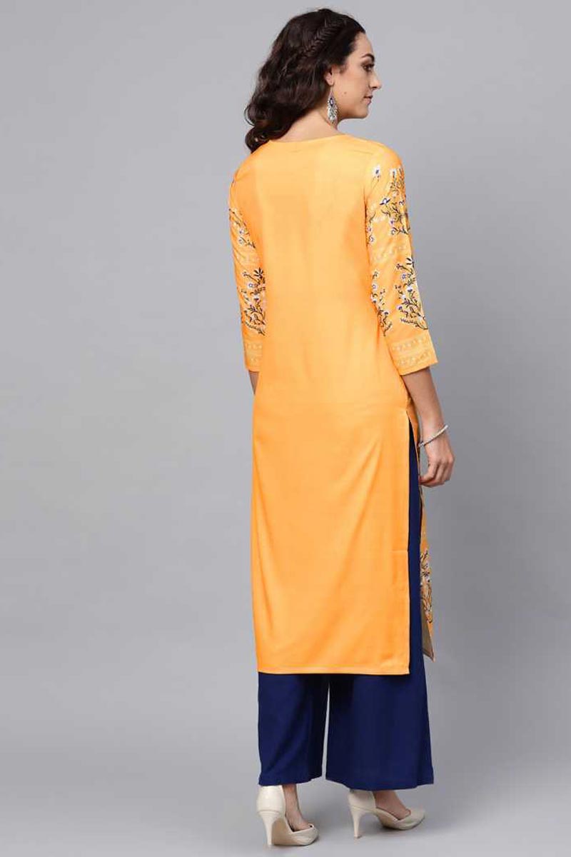 Ahika Women Fancy Occasion Wear Mustard Color Printed Crepe Fabric Kurti 