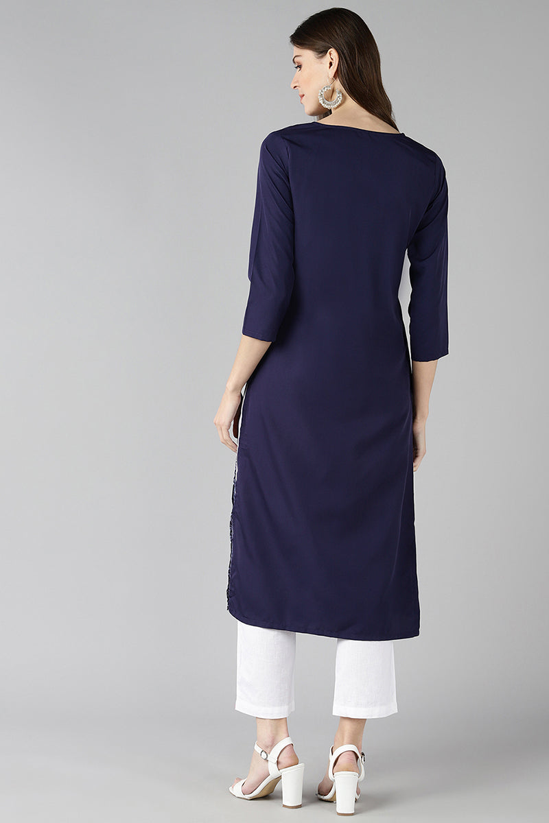 Ahika Women Casual Wear Crepe Fabric Navy Blue Color Trendy Kurti 