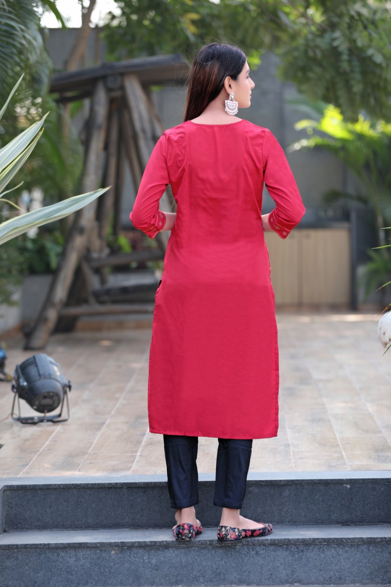 Ahika Women Crepe Fabric Printed Simple Function Wear Red Color Kurti 