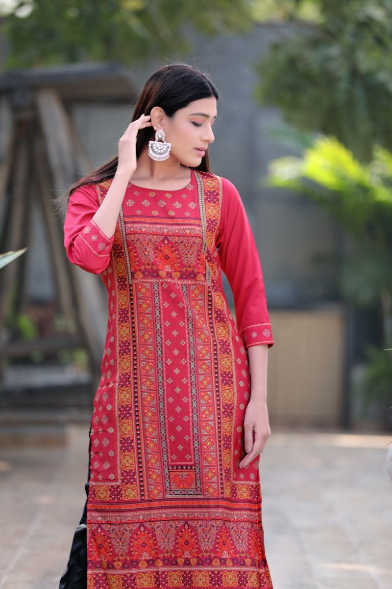Ahika Women Crepe Fabric Printed Simple Function Wear Red Color Kurti 