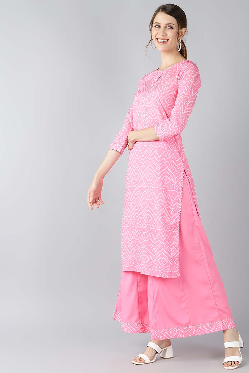 Buy The Chikan Label Pink Bandhani Chikankari Kurti Palazzo Set - XL(42)  Online at Best Prices in India - JioMart.