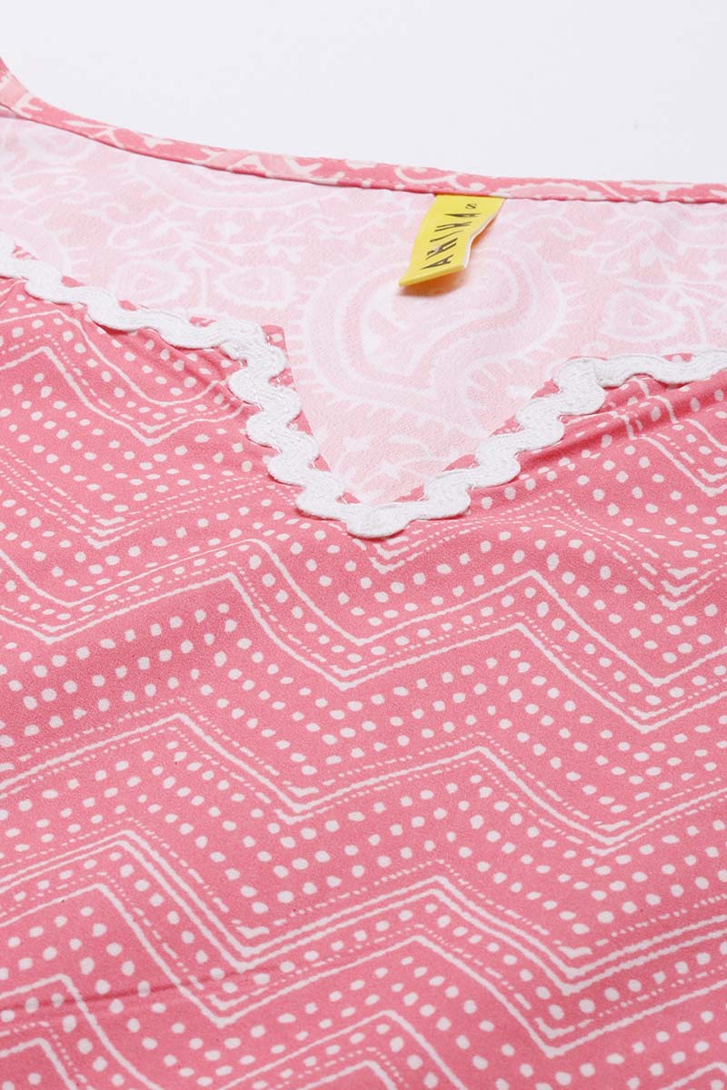 Ahika Women Crepe Pink Paisley Printed Straight Kurta Pant Dupatta Set 
