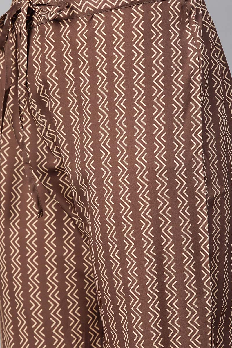 Ahika Women Crepe Brown Ethnic Motifs Printed Straight Kurta Trousers And Dupatta Set