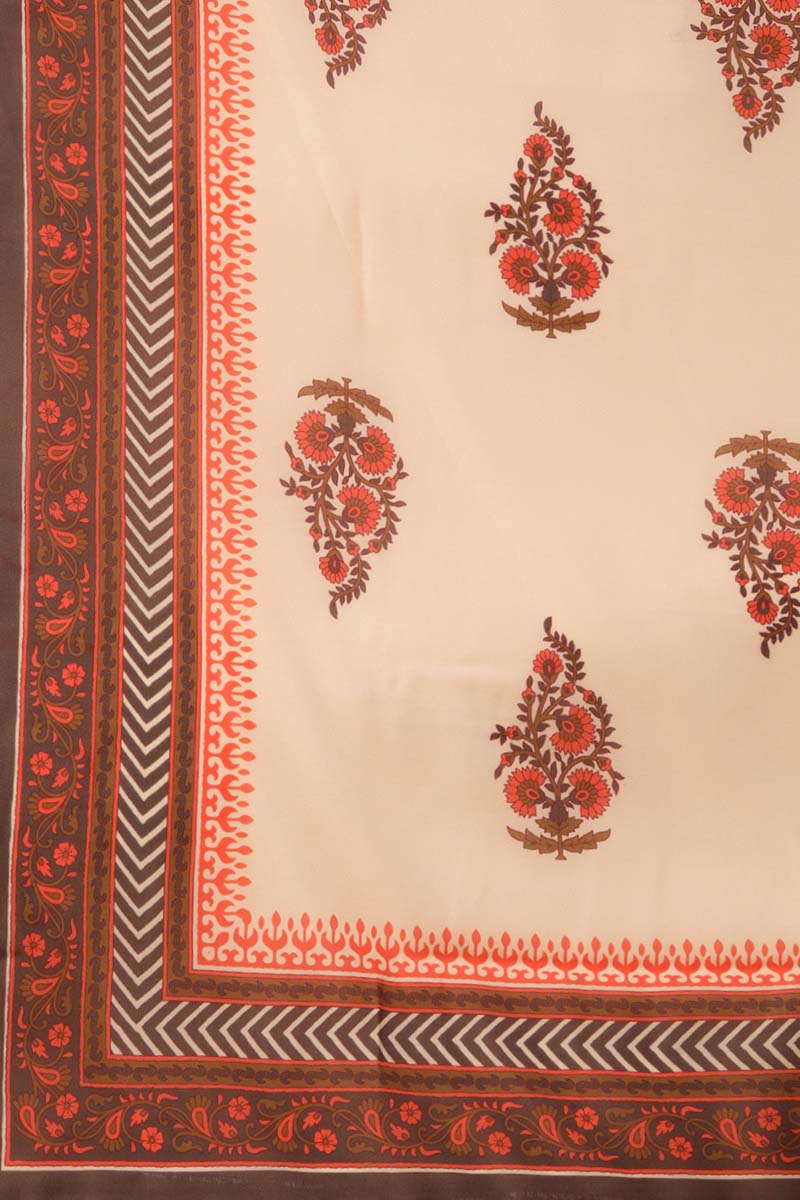 Ahika Women Crepe Brown Ethnic Motifs Printed Straight Kurta Trousers And Dupatta Set
