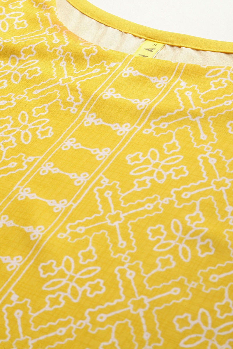 Ahika Women Poly Crepe Yellow Floral Printed Straight Kurti 