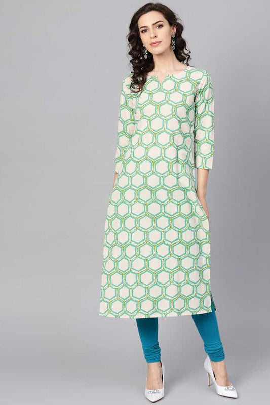 Ahika Women Printed Cotton Fabric Kurti In Off White Color 