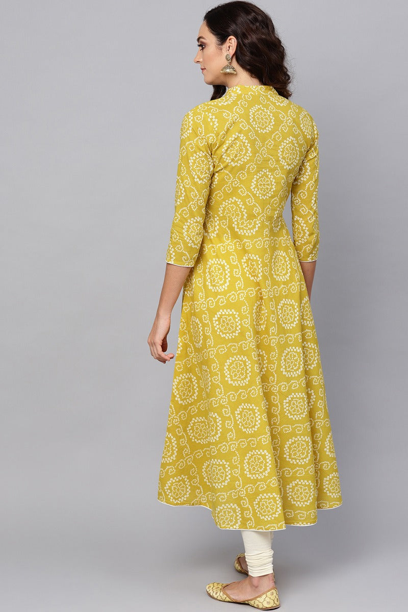 Ahika Women Festive Wear Cotton Fabric Yellow Color Printed Trendy Kurti 