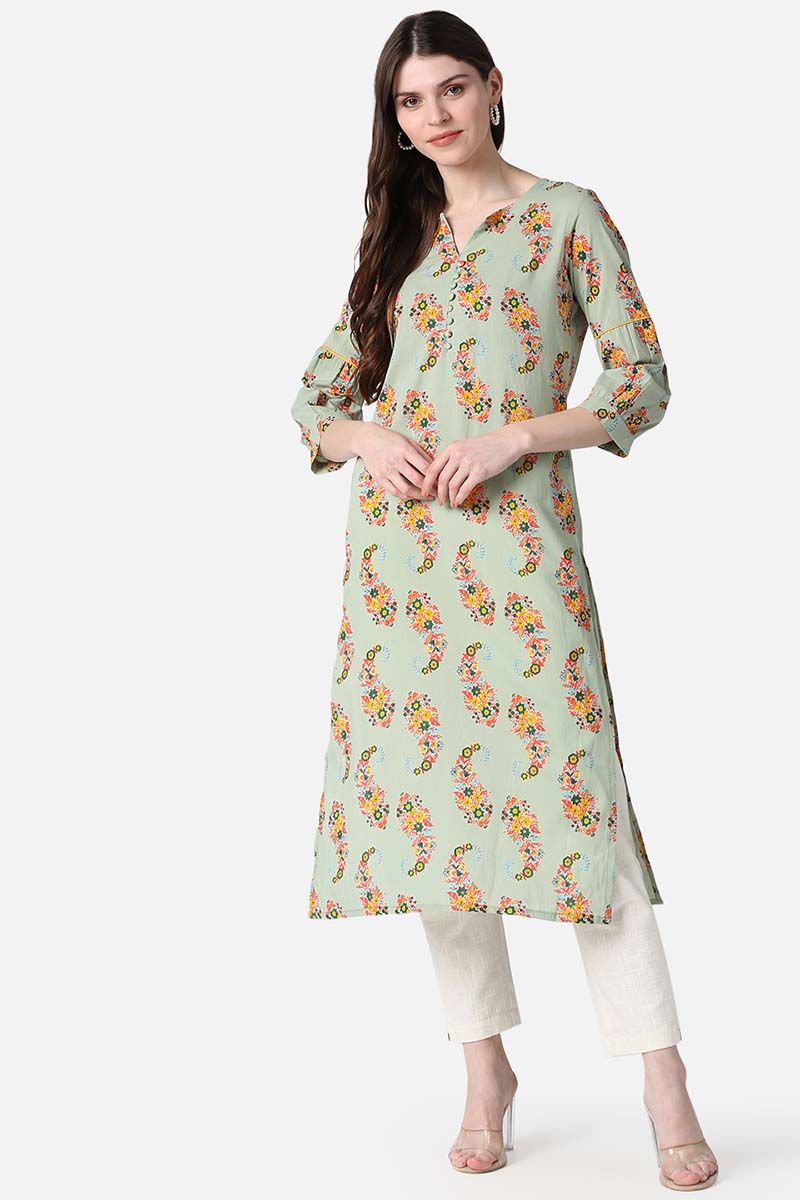 Ahika Women Grey Fancy Printed Cotton Kurti 