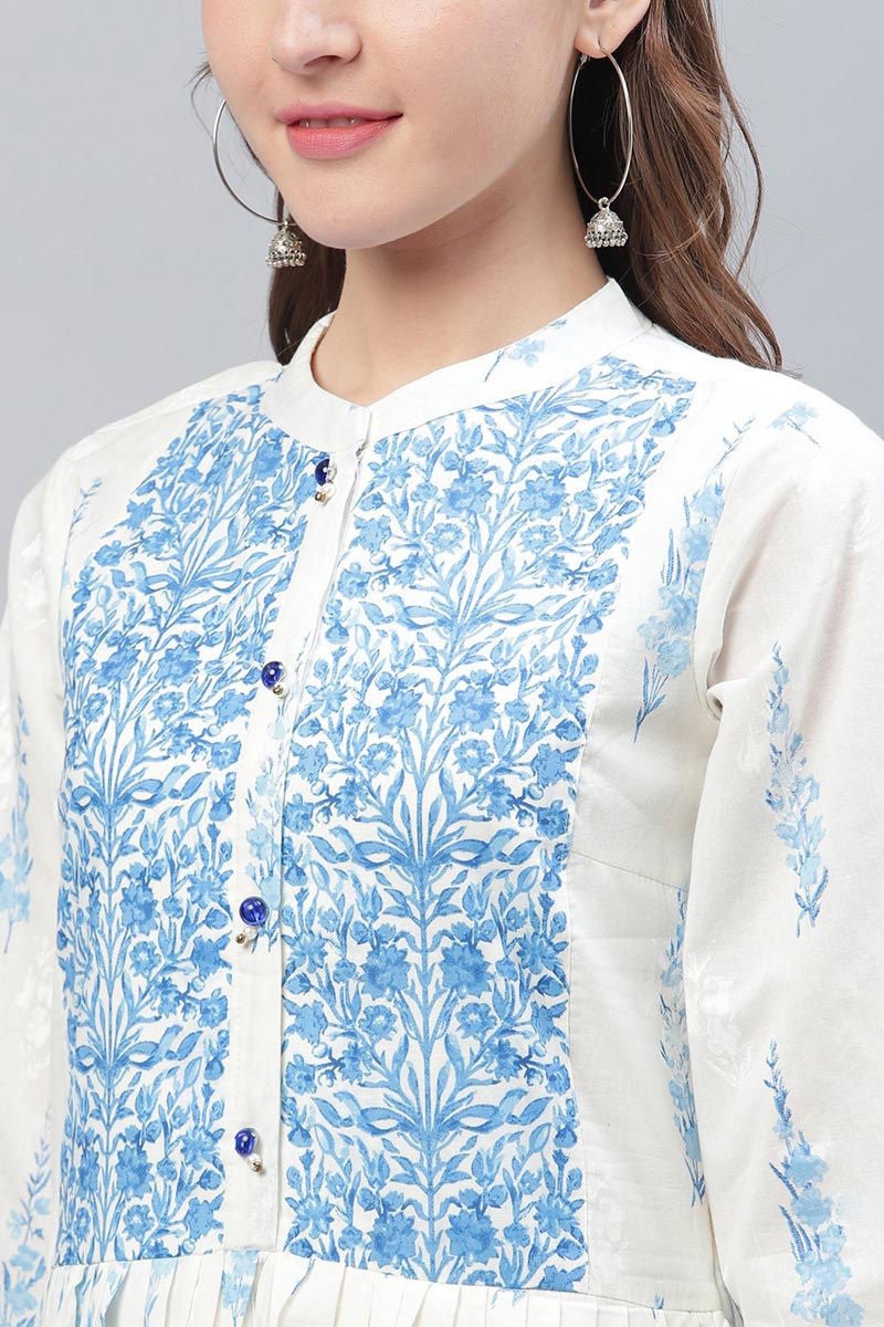 Ahika Women Casual Wear Cotton White Color Printed Trendy Kurti 