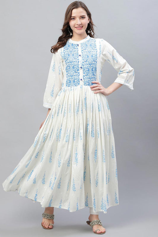 Ahika Women Casual Wear Cotton White Color Printed Trendy Kurti 