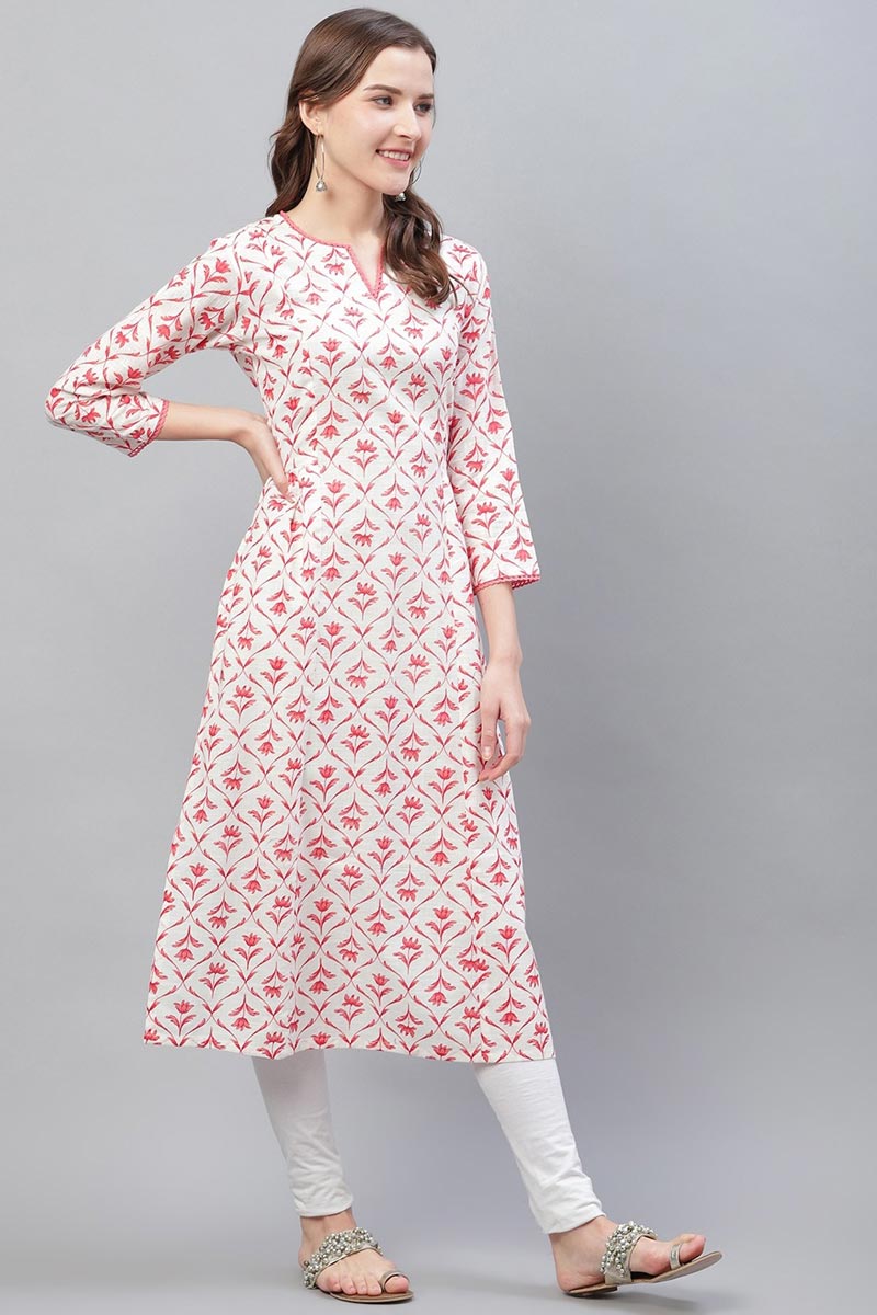 Ahika Women Fancy Occasion Wear Pink Color Printed Cotton Kurti 