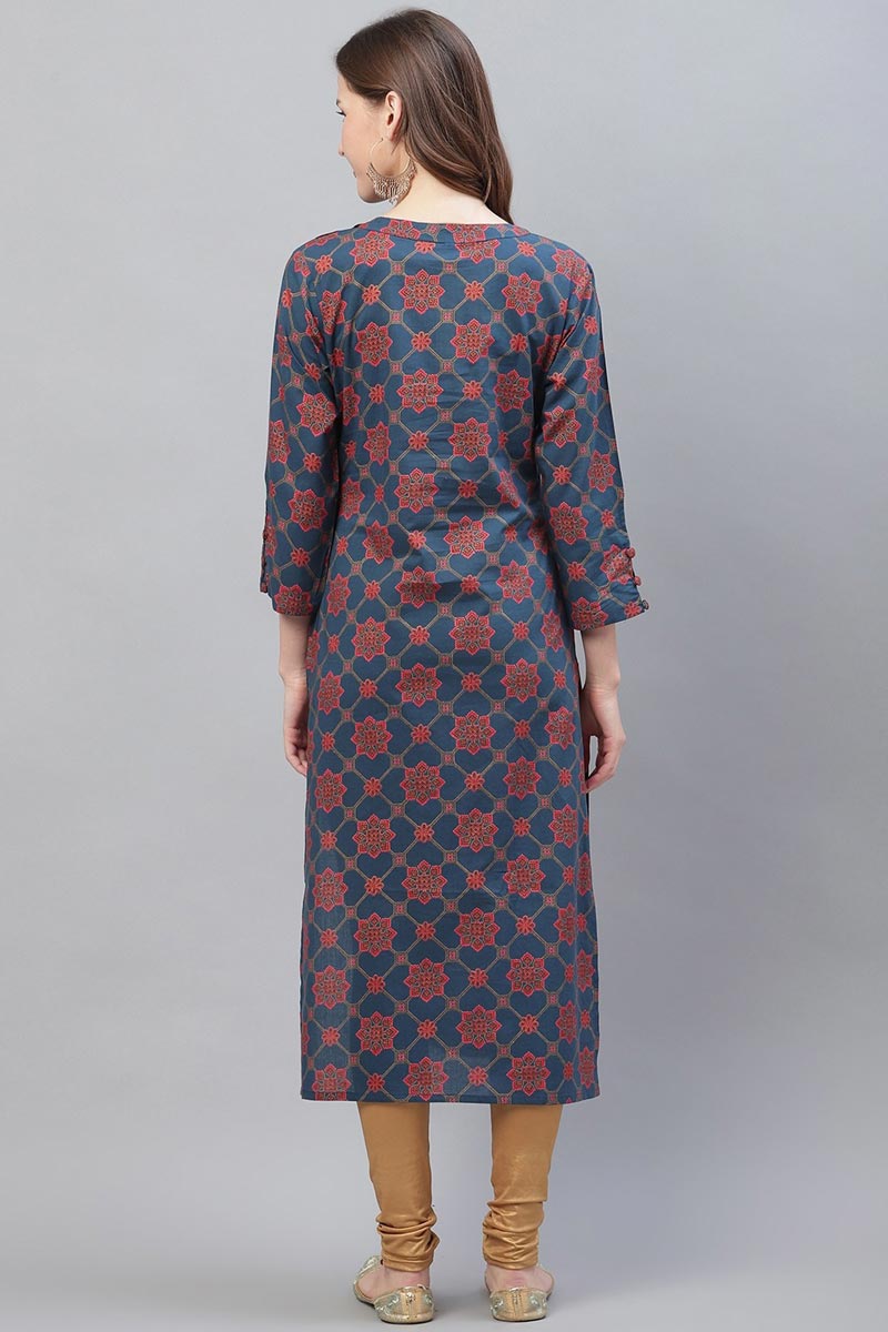 Ahika Women Cotton Printed Simple Daily Wear Kurti 