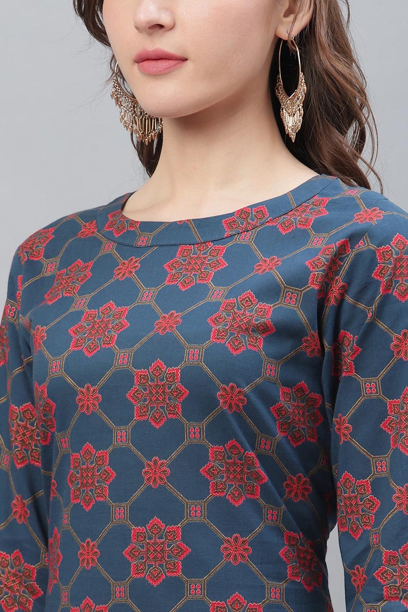 Ahika Women Cotton Printed Simple Daily Wear Kurti 