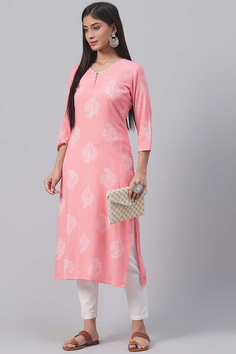 Ahika Women Pink Floral Printed Straight Kurta 