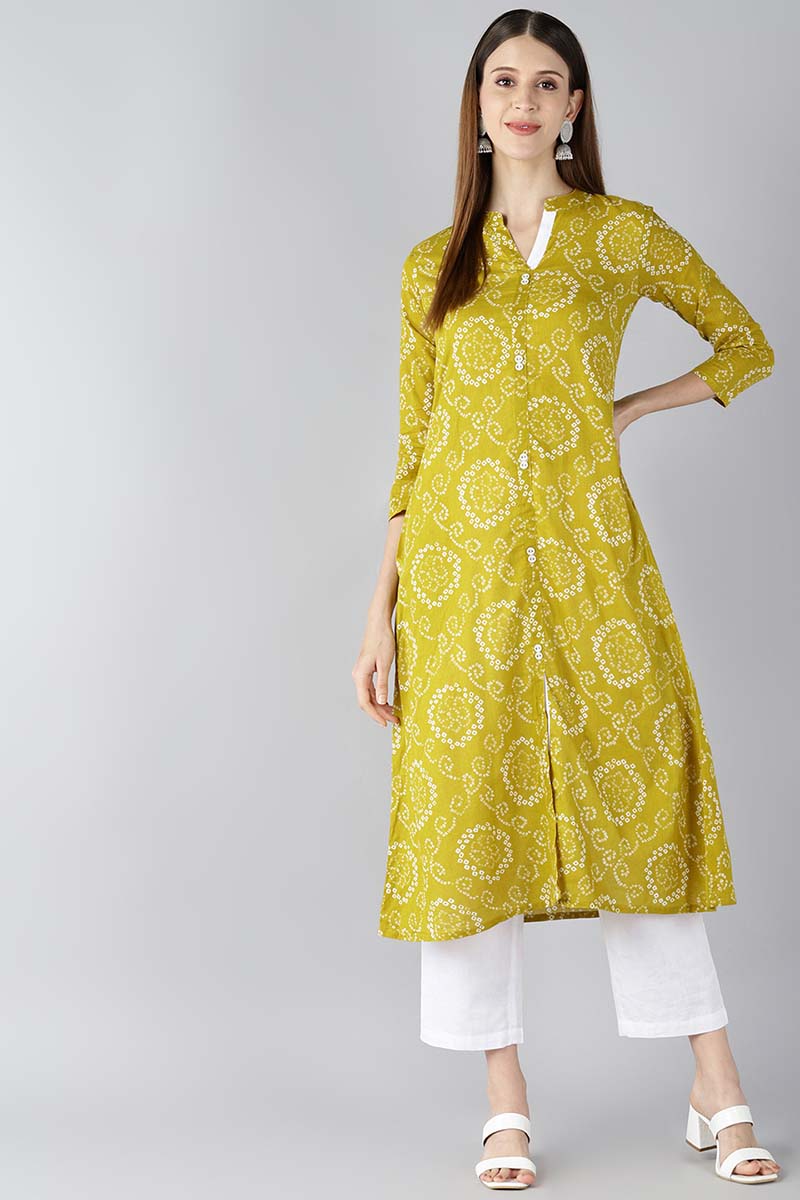 Ahika Women Mustard Yellow Printed A Line Kurta 