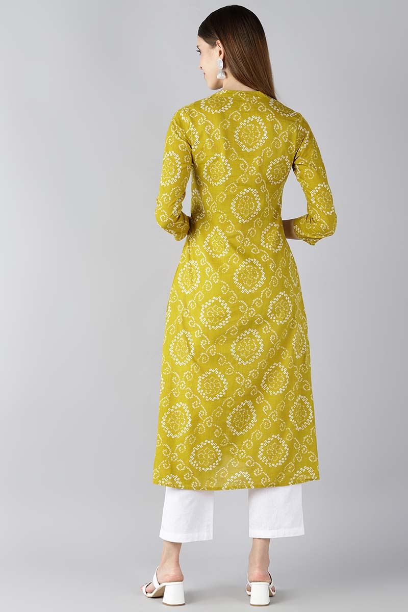 Ahika Women Mustard Yellow Printed A Line Kurta 