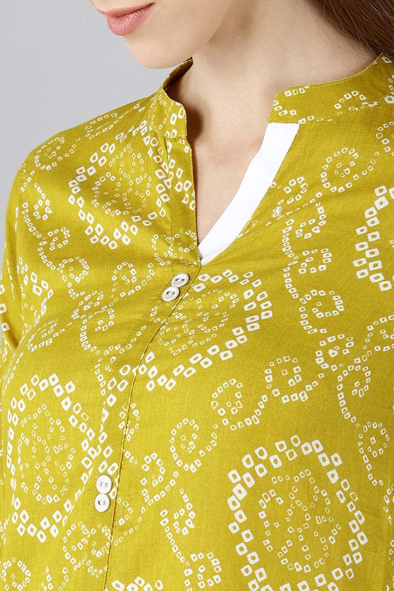 Ahika Women Mustard Yellow Printed A Line Kurta 