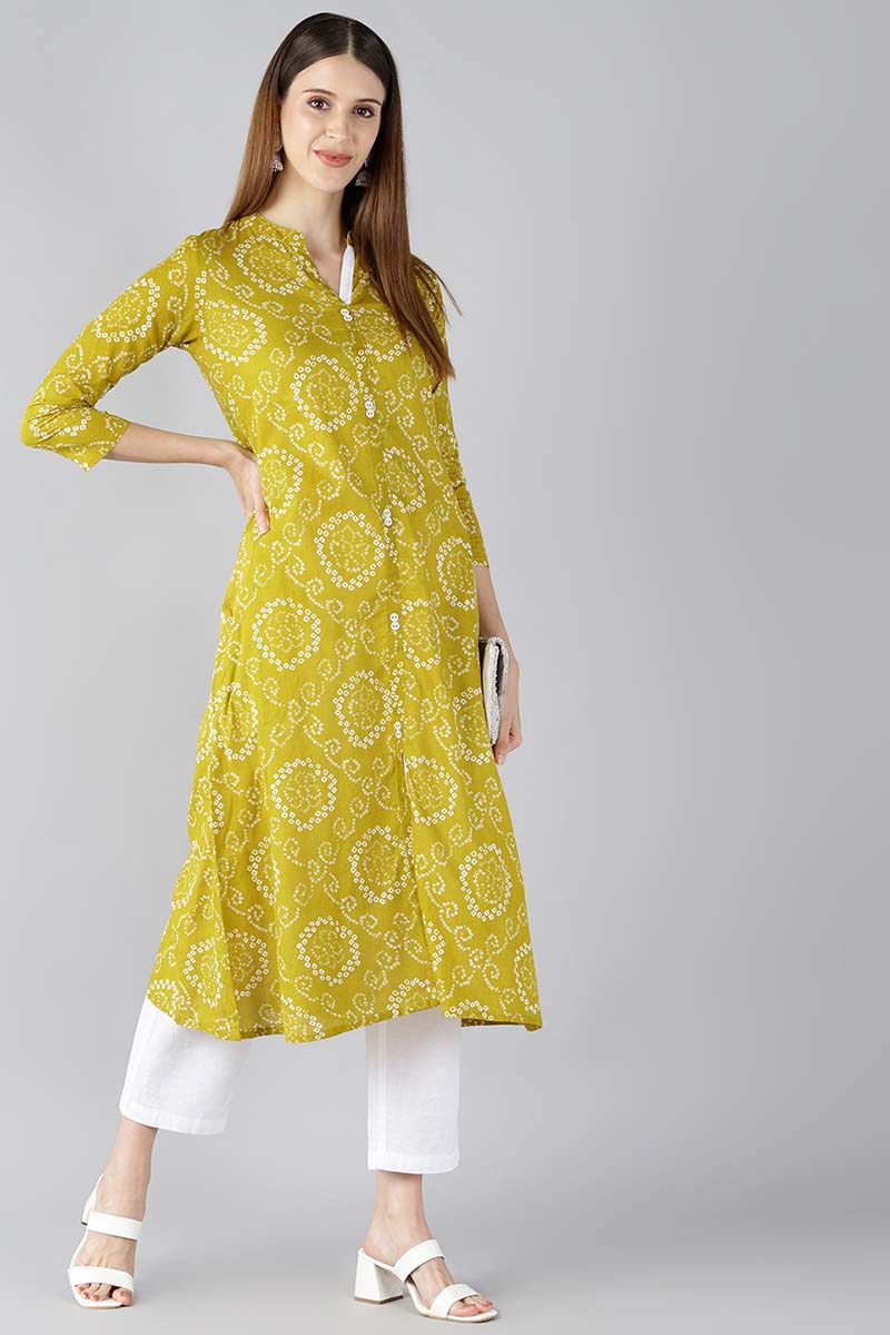 Ahika Women Mustard Yellow Printed A Line Kurta 