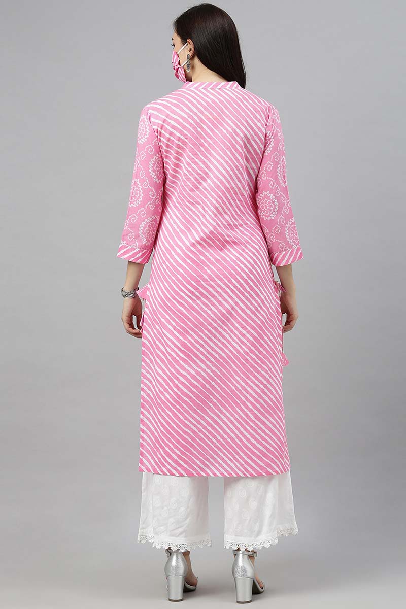  AHIKA Women Pink Leheriya Printed Kurta