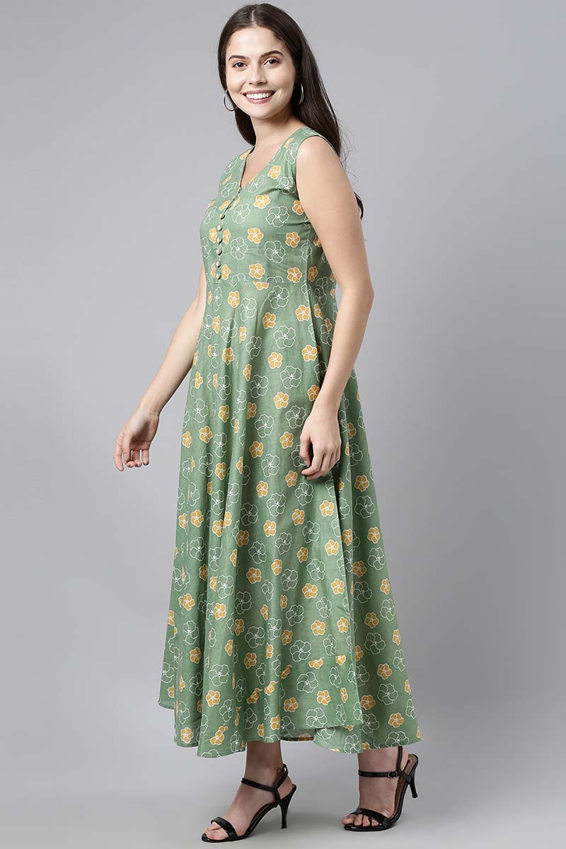 Ahika Women Green & Yellow Floral Print Maxi Dress