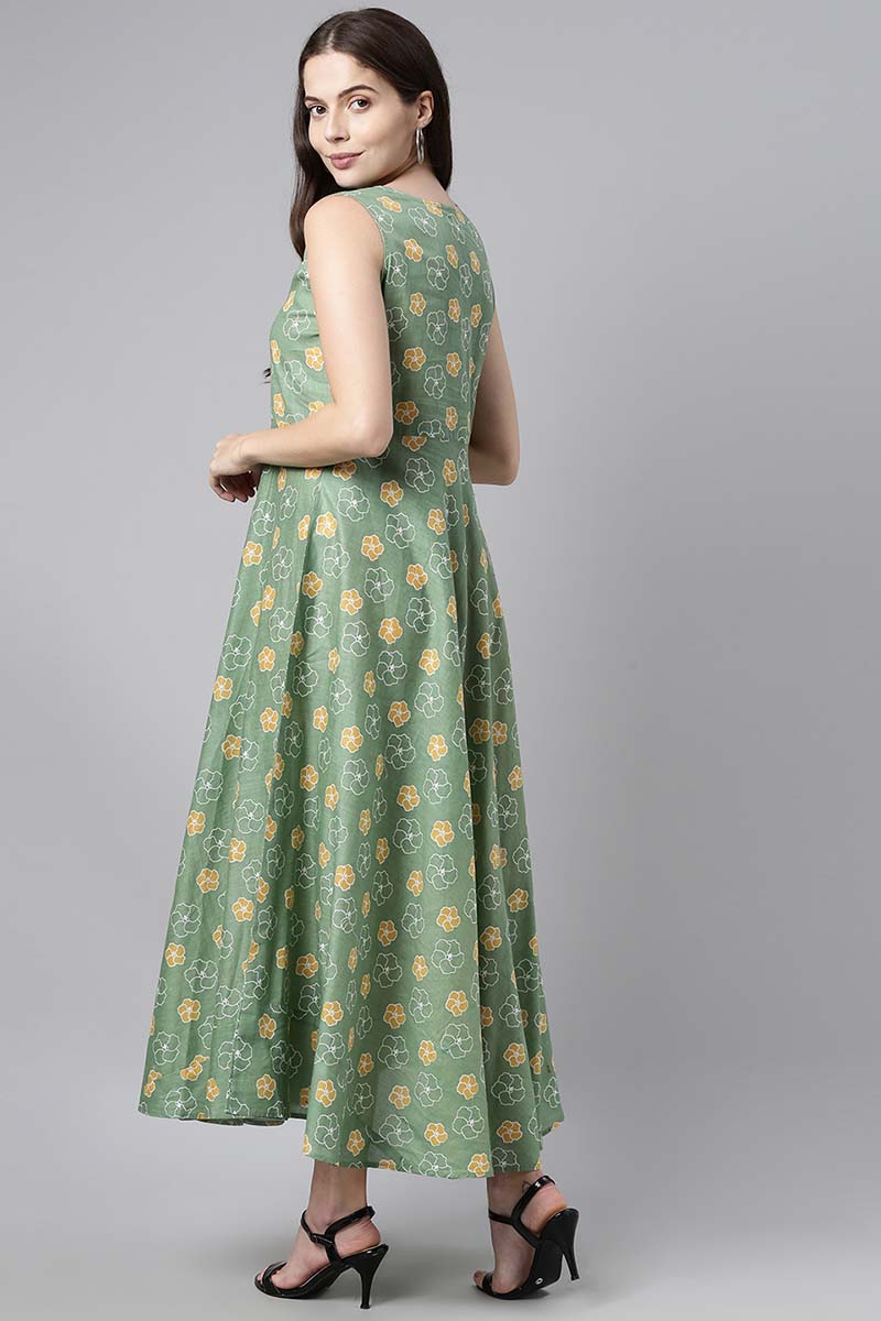 Ahika Women Green & Yellow Floral Print Maxi Dress