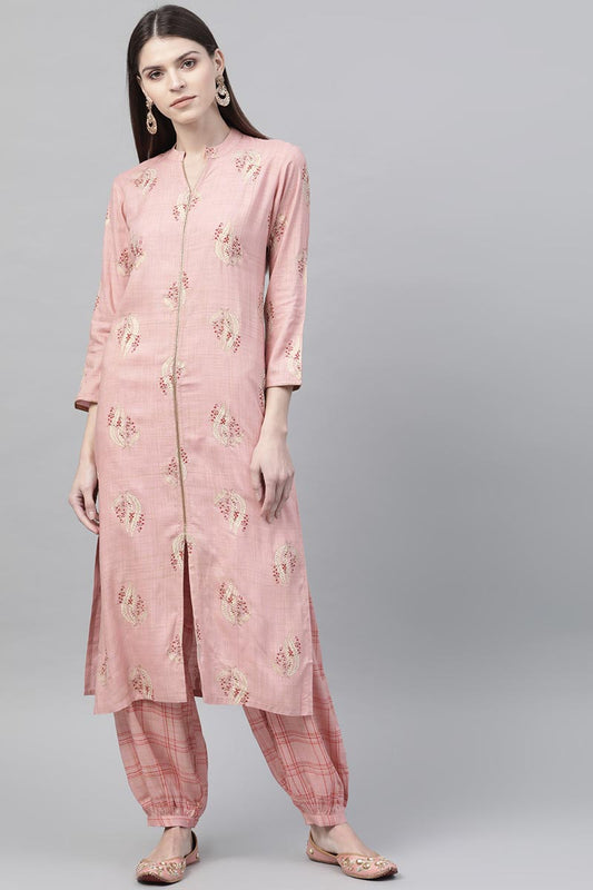 Ahika Women Casual Wear Cotton Fabric Pink Color Printed Trendy Kurta And Palazzo Set VKSET1002 