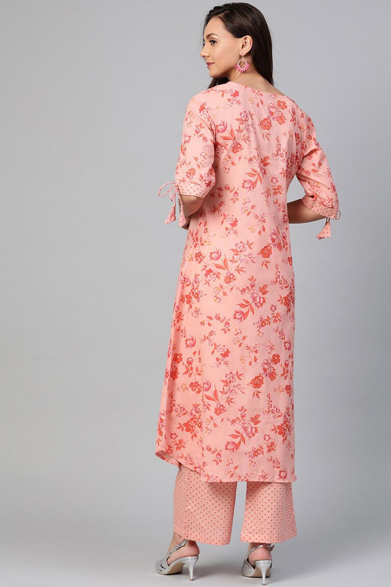 Ahika Women Daily Wear Pink Color Cotton Fabric Printed Fancy Kurta And Palazzo Set 