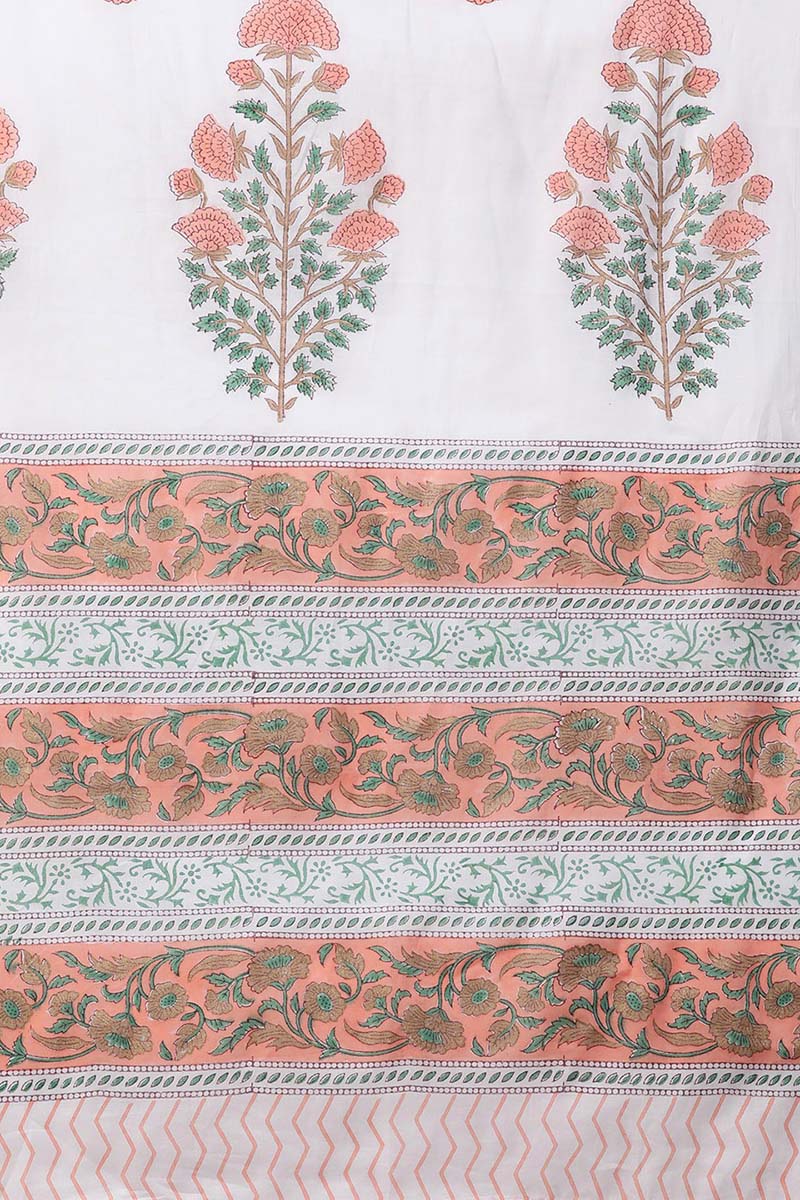 Ahika Women Cotton Peach Ethnic Motifs Printed Straight Kurta Pant Dupatta Set 