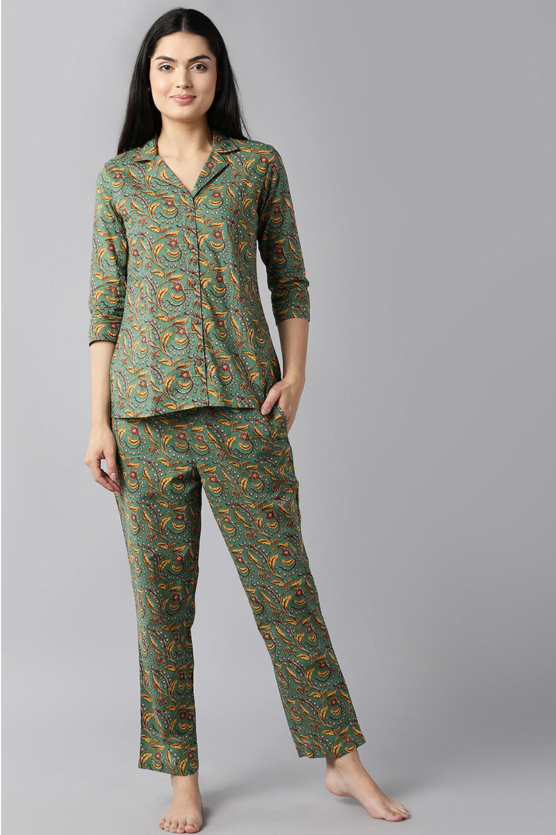 Women's Green & Pink Floral Printed Pure Cotton Night Suit - THE NKS PLUS | Night  suit, Floral prints, Women