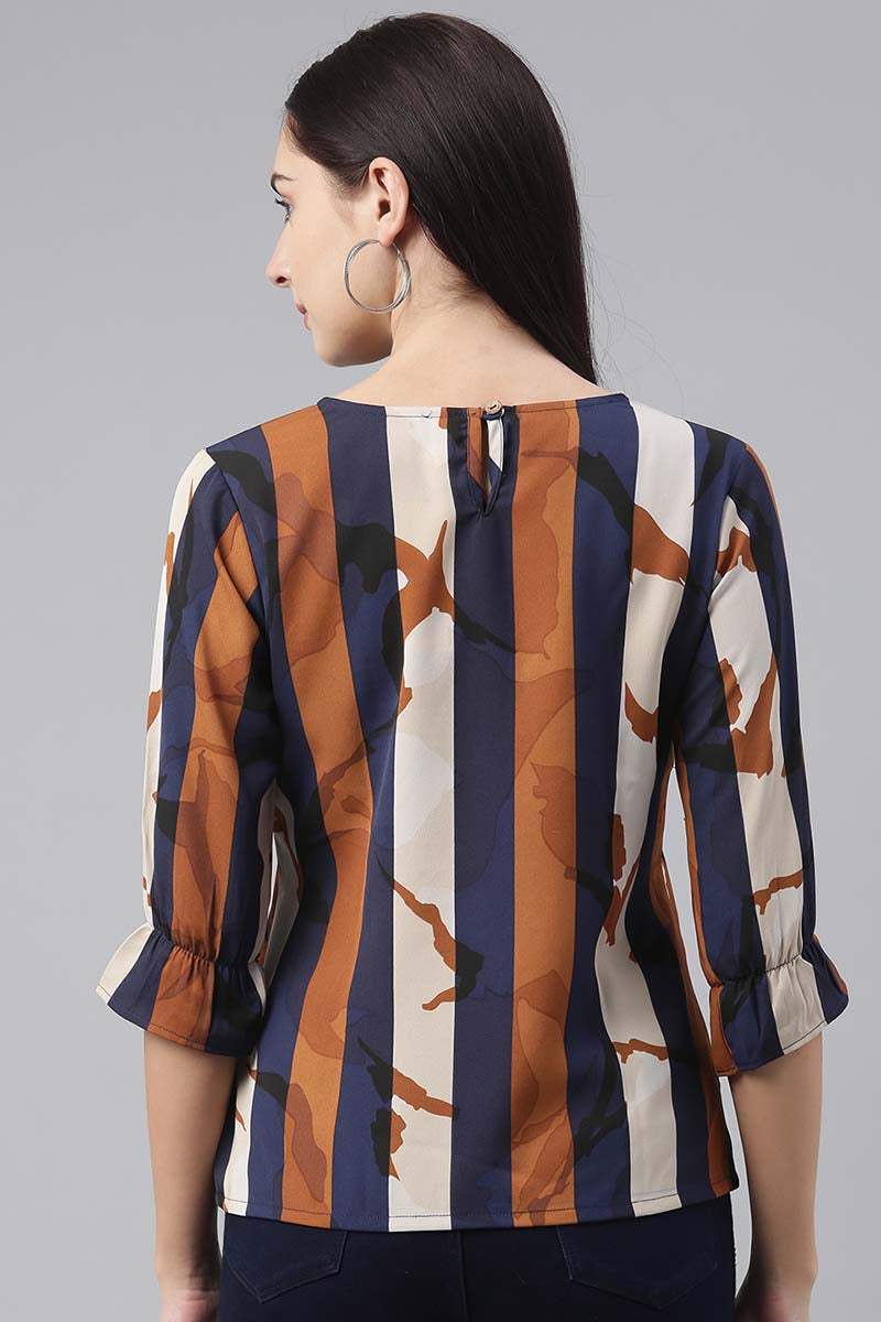 Ahika Women Polygeorgette Multi Vertical Stripes Printed Top
